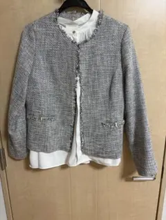 フォーマル　入学式卒業式　フリンジツイードジャケット　シャツセット売り　Lサイズ