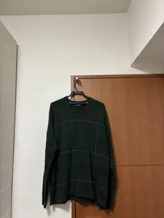 NAUTICA ダークグリーン チェック柄 Vネックセーター