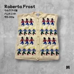 Roberta Frost ハンドニットベスト総柄ウール ウルグアイ製M人物柄
