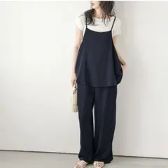 ネイビー　オールインワン　サロペット　とろみ素材