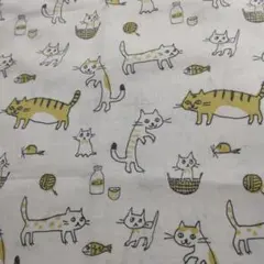 猫・生地　プティ・デ・ポーム　ニャーニャ　綿麻シーチング 　KIYOHARA
