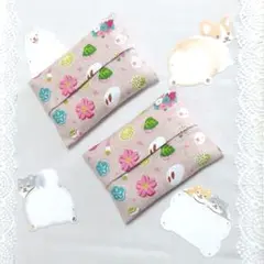 ポケットティッシュケース　うさぎ柄　和菓子柄　和柄　和風　ピンク系　ハンドメイド