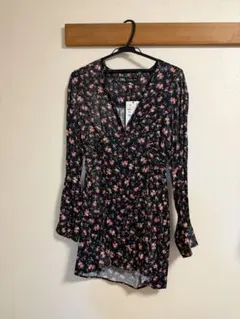 ZARA フラワープリント長袖ミニワンピース