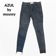 AZUL by moussy ダメージ加工 スキニーデニム ダークグレー