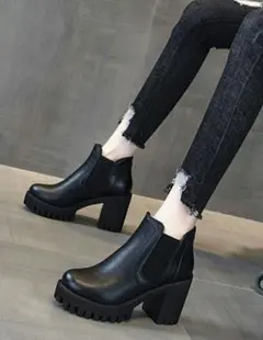 ブラック サイドゴアブーツ 高ヒール