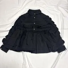 00s vintage ブラック フリル ブラウス 丸襟 パールボタン ギャザー