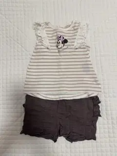 プティマイン　ミニーマウス ストライプ柄 トップスとショーツセット