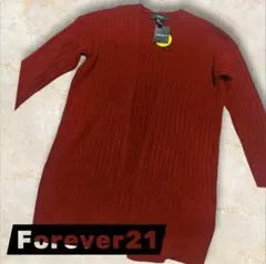 Forever21 赤 バーガンディリブ編み 長袖ニット　カーディガン　新品