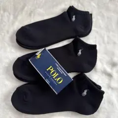POLO ラルフローレン 黒 ショートソックス 3足 L 27-30cmok