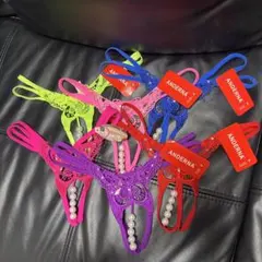 バタフライ 刺繍 パール付き Tバック 6枚セット