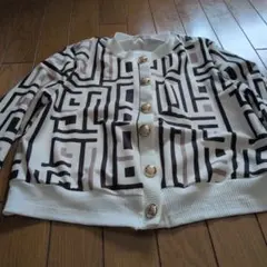 幾何学模様カーディガン ホワイト/ブラック