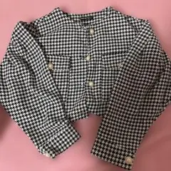 ハウンドトゥースパターン クロップドジャケット