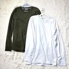 【2枚SET】★UNIQLO U★ウルトラストレッチカットソー★L 白 緑 長袖のサムネイル