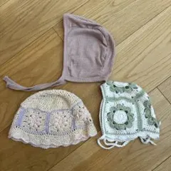 ベビーボンネット　帽子セット （リブ・かぎ針編み）