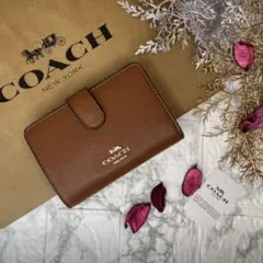 COACH コーチ 二つ折り シンプル サドルブラウン