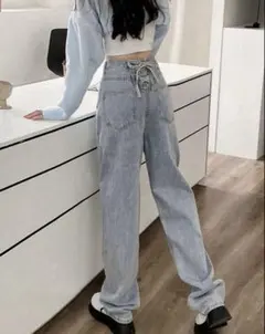 SHEIN ハイウエスト デニムパンツ ライトウォッシュ ワイドシルエットのサムネイル