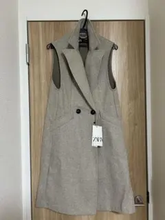 ZARA XS 未使用 ザラ ベージュ ベスト ジレ ロングジレ