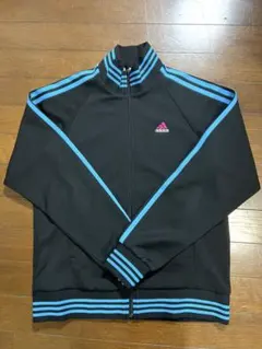 【adidas】レディース　ジャージ ジャケット 黒/青 ストライプ