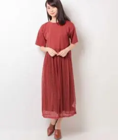 アースミュージック＆エコロジー　レースチュールドッキングワンピース レッド