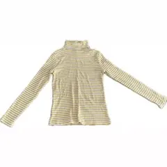 イエロー ホワイト タートルネック ボーダー レディース M 長袖 黄色 白