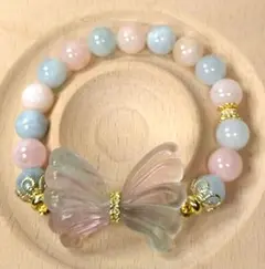 〖D220〗MIXベリル フローライト 羽 パーツ デザインブレスレット