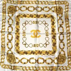 シャネル/スカーフ/チェーン柄/イエロー系/シルク/ヴィンテージ　CHANEL