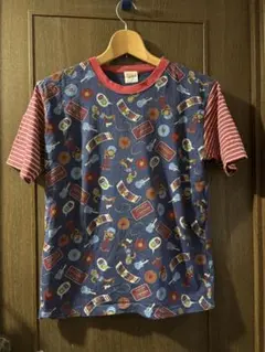 フェリシモ　レッドネイビーカラフルパターン Lサイズ Tシャツ