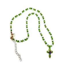 手作り　緑ビーズチョーカー　y2k 平成ギャル　十字架ペンダントネックレス