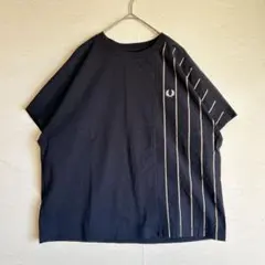 【美品】フレッドペリー ストライプ切替 Tシャツ ワイドシルエット 黒 Mのサムネイル