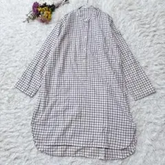 美品＊UNIQLO　長袖シャツワンピース　プルオーバー　チェック　ライトベージュ
