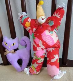 昭和レトロ 人形 ピエロ ネコ付き ハンドメイド 手作り