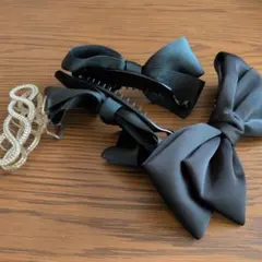 ビジュー付きヘアクリップ、バナナクリップ、バレッタ３点セット