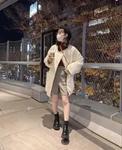 hinari ノーカラー中綿ステッチコート