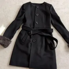 組曲　クミキョク　ラビットファー付きコート　ブラック