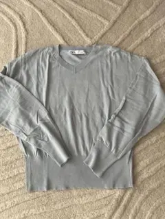 【新品】ZARA ザラ コットンニットトップス ライトブルーS