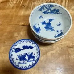 極美品｜高級有田焼 陶あん 峰鳥 染付 唐子文様 小鉢 小皿 3客ペアセット