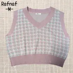 A-768〈Rafnaf〉M Vネックハウンドトゥースニットベスト