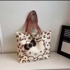 【キティちゃんヒョウ柄トートバッグ ブラウン 】ショルダー エコバッグ　豹柄