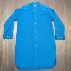 BLANC basque 青 デニム ロングシャツワンピース38 パールボタン