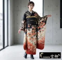 漆黒に翔ける鶴×宝尽くし♡豪華金彩×モード♡振袖フルセット 成人式