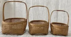 竹籠　竹工芸品　竹細工　インテリア　カゴ　持ち手付き バスケット 3個