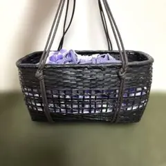 和装用バッグ 黒 かご編み 桜柄