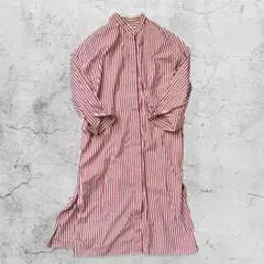 BEAUTY & YOUTH シャツワンピース 赤白ストライプ