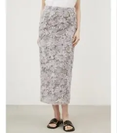 ミラオーウェン　シアーモチーフファブリックストレートスカート