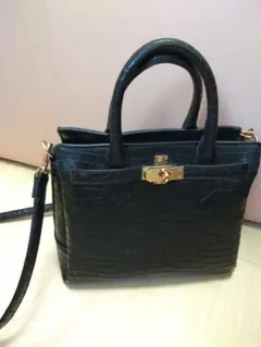 合皮 黒 クロコ柄 ハンドバッグ ショルダーバッグ (自宅保管)
