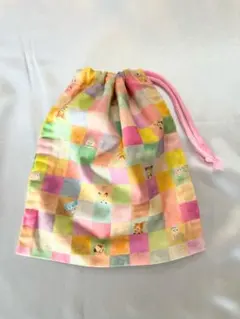 ハンドメイド　巾着袋　アニマルモチーフピンク