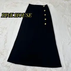 希少✨PINK HOUSE ゴールドボタン エレガント ロングスカート ブラック
