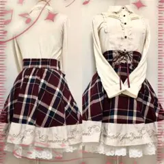 【2点セット】ハイウエストチェック柄スカート、ブラウス★axesfemme