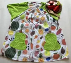 半袖スモック　110サイズ(首狭め) フルーツナッツ野菜柄