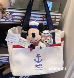 香港ディズニー　ミッキーマウスとダッフィー　セーラー柄トートバッグ